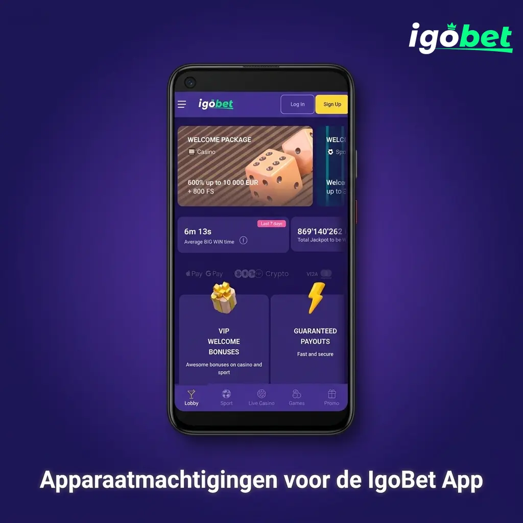 IgoBet Android app machtigingen: internet, opslag, meldingen, camera en netwerk voor veilig en functioneel gebruik