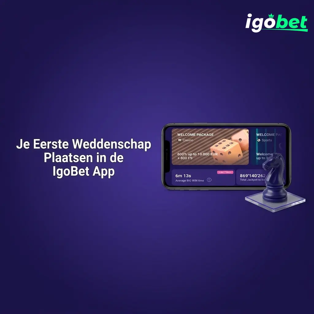 Eerste weddenschap plaatsen in de IgoBet app via sportmenu, odds selecteren en bevestigen in betslip