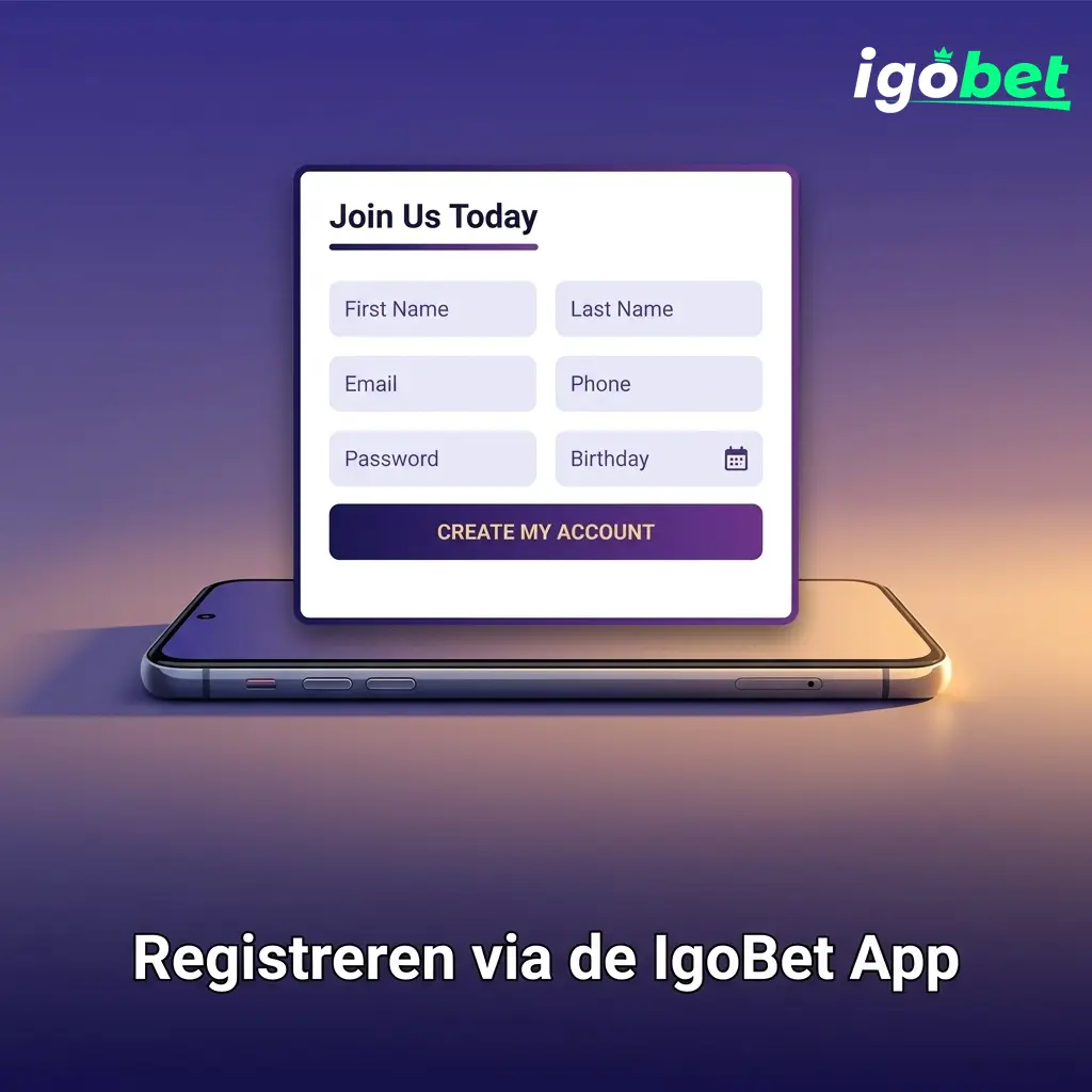 Registreren via de IgoBet app in minder dan drie minuten met persoonlijke gegevens en e-mailverificatie