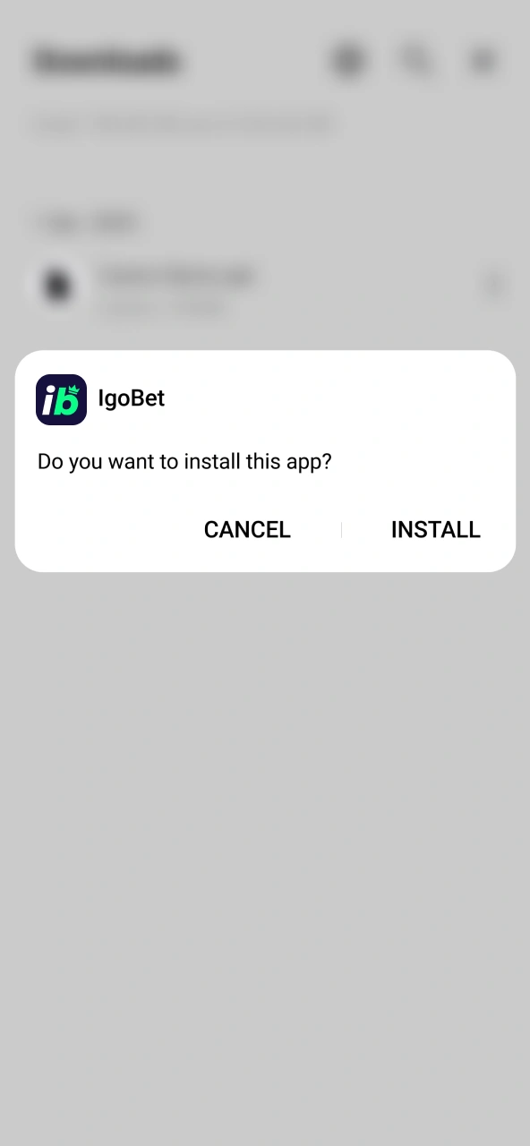 Installatie IgoBet APK begint zodra je op Installeren tikt.