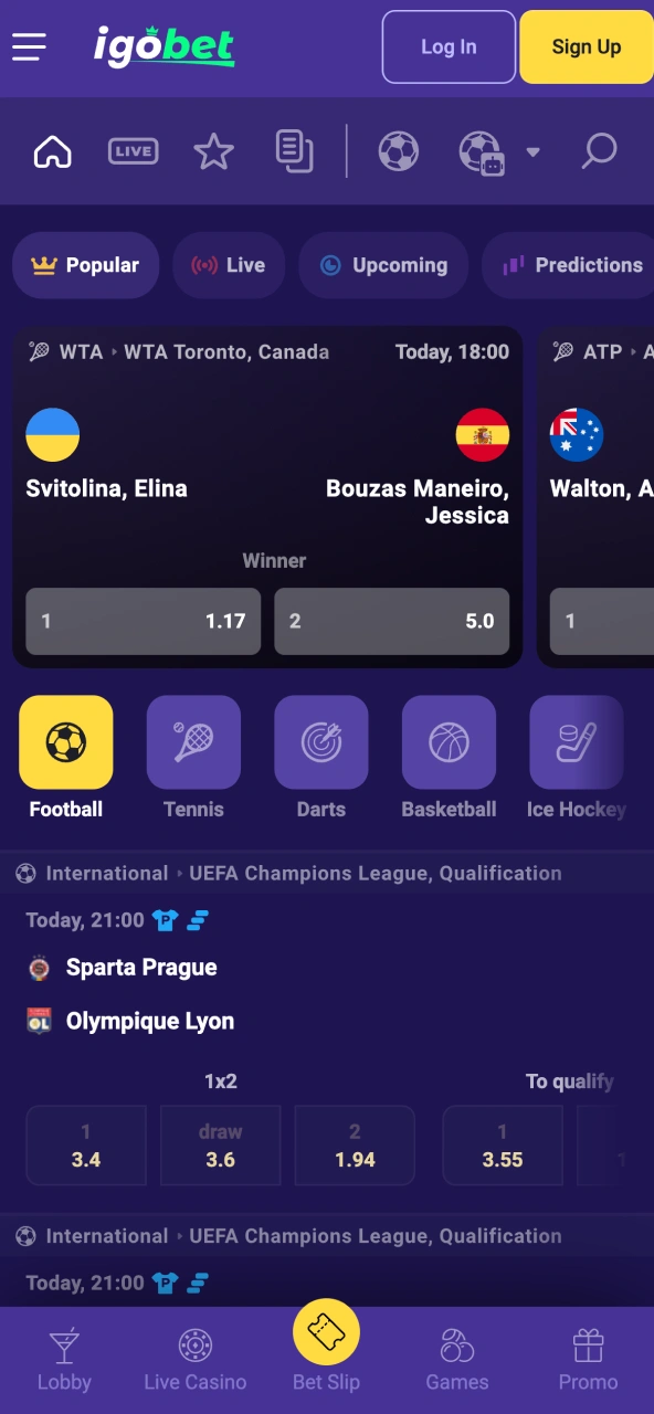 IgoBet sportapp geeft live odds en sportmarkten.