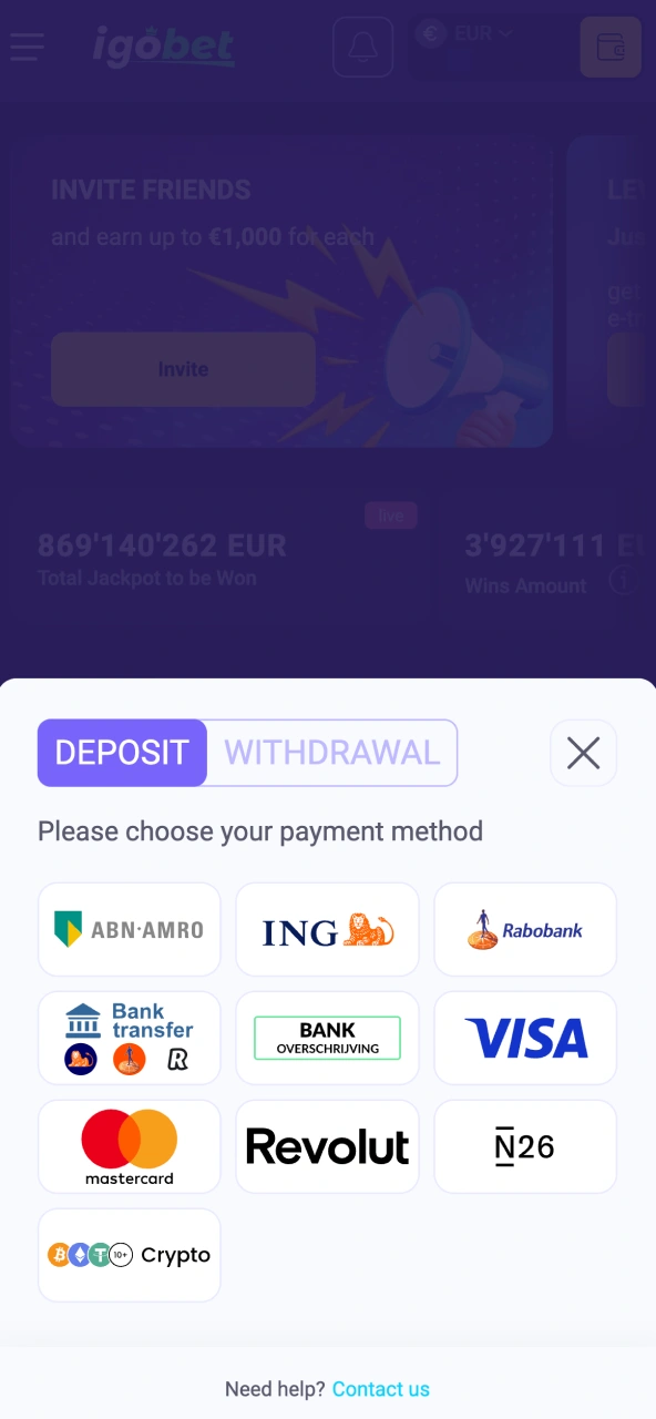 Betaalmethode IgoBet laat limieten direct in de interface zien.