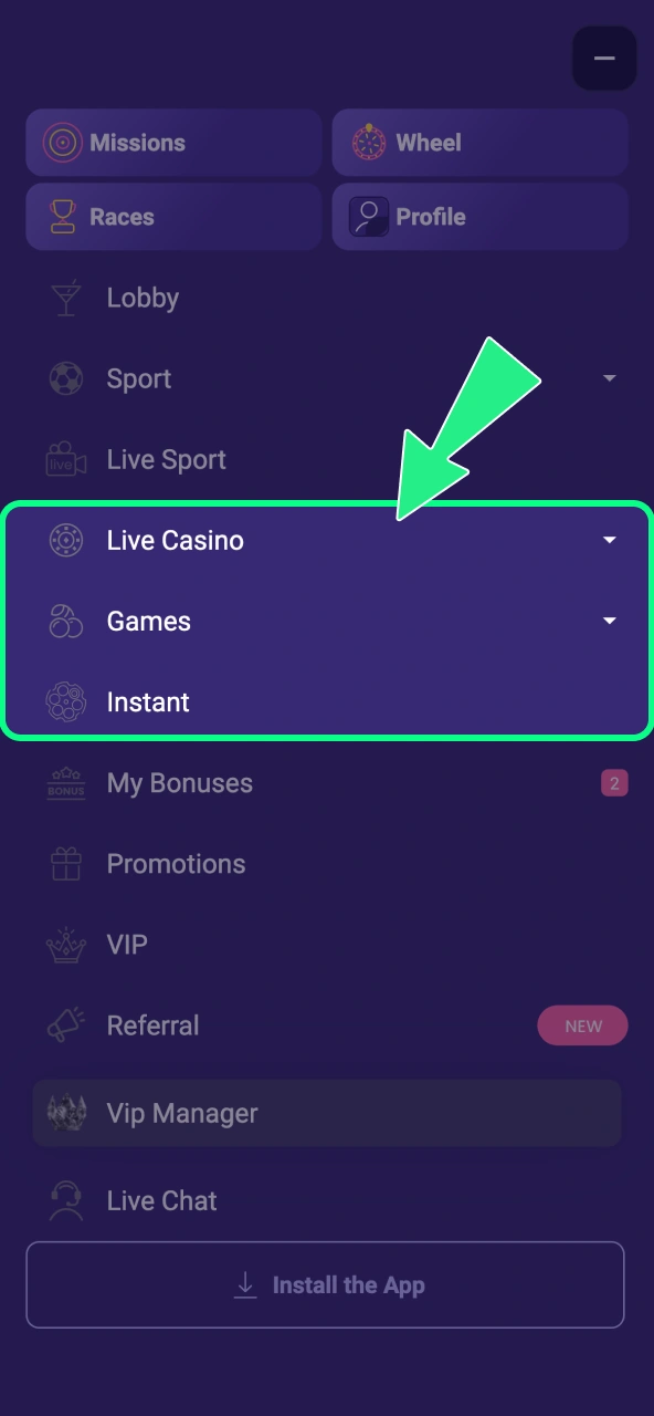 Casino categorie IgoBet toont slots, live casino en tafelspellen.